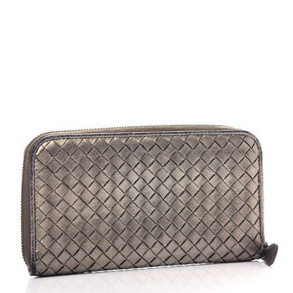 Bottega Veneta Metallic Grosgrain Intrecciato Zip Around Wallet Pewter 3 of 7