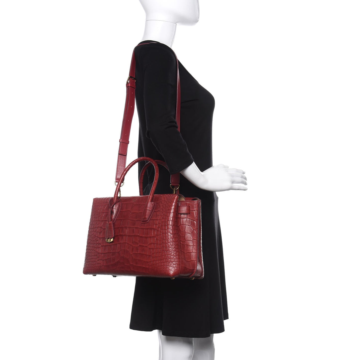 Calfskin Crocodile Embossed Medium Milla Tote Ruby