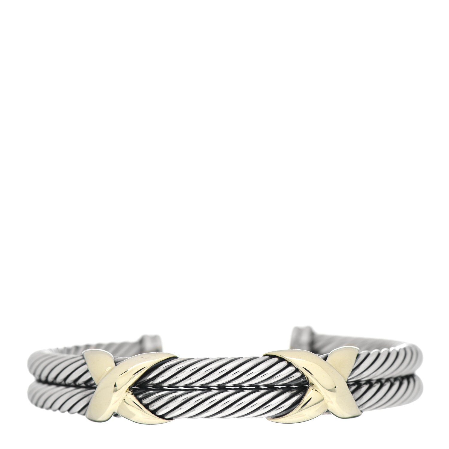 David Yurman Sterling Silver 14K Yellow Gold 10mm Double X Bracelet 1 of 4