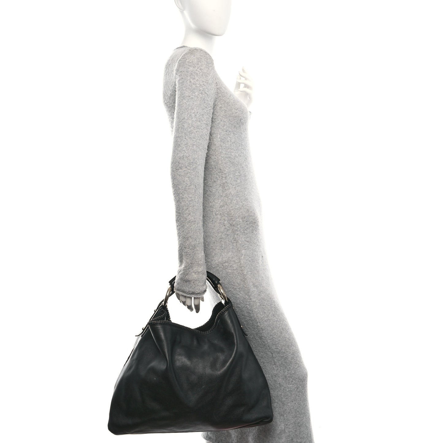 Calfskin Large Horsebit Chain Hobo Black