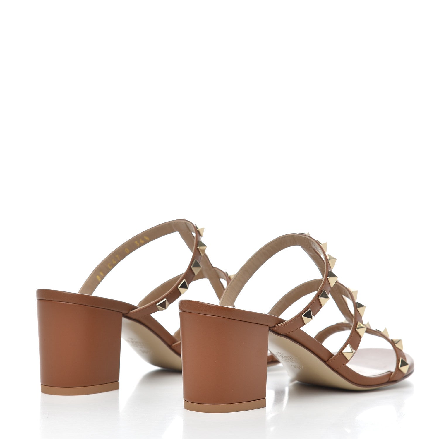 Valentino Garavani Calfskin Nappa Rockstud 60mm Caged Slide Sandals 36.5 Tobacco 4 of 13