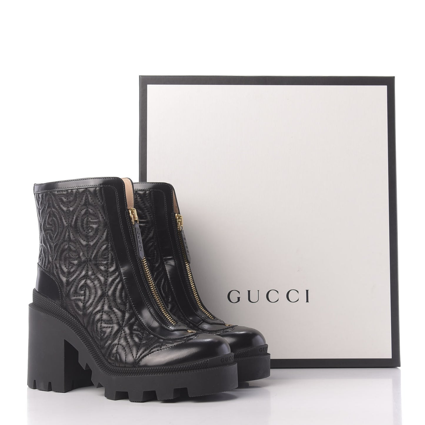 Calfskin Nappa Rhombus Quilted Trip Ankle Boots 36.5 Black