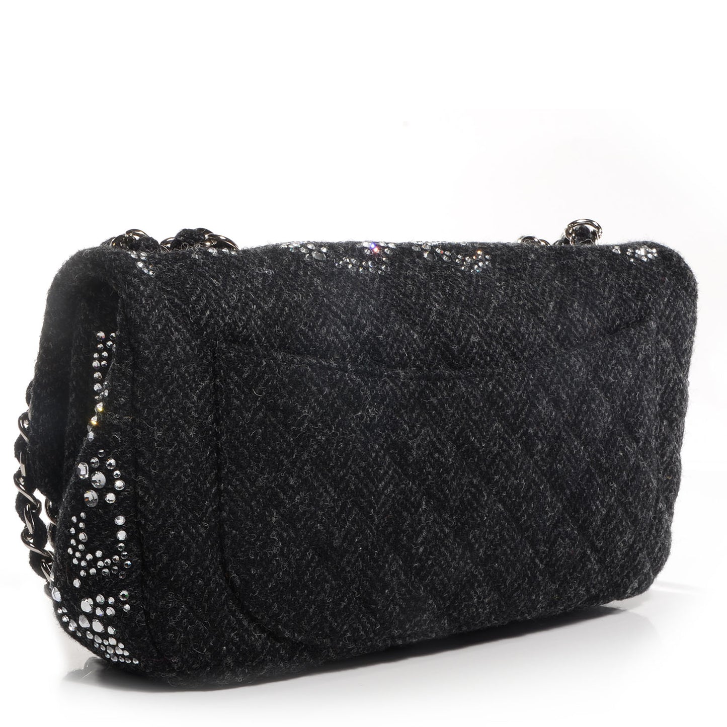 Tweed Swarovski Crystal Leopard Jumbo Flap Black