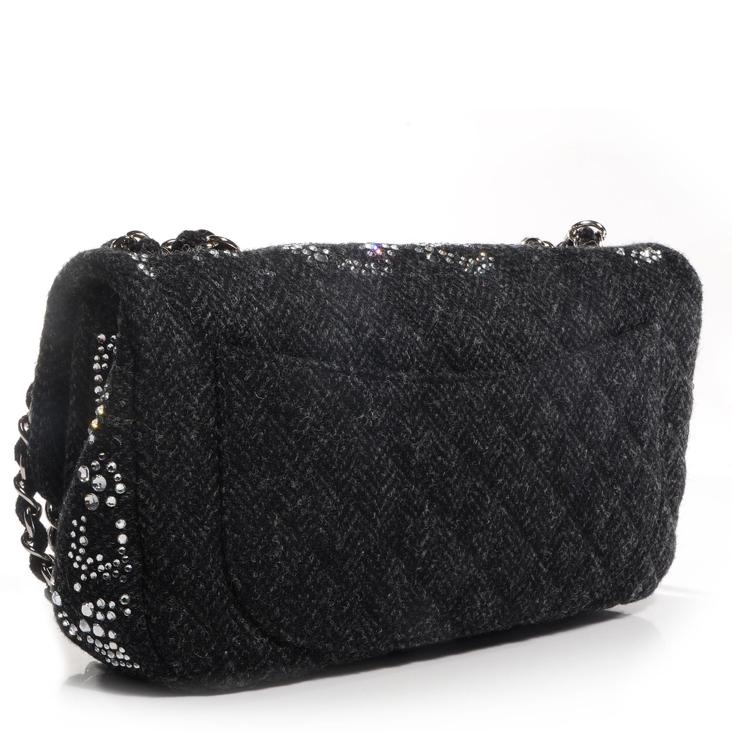 Chanel Tweed Swarovski Crystal Leopard Jumbo Flap Black 3 of 8