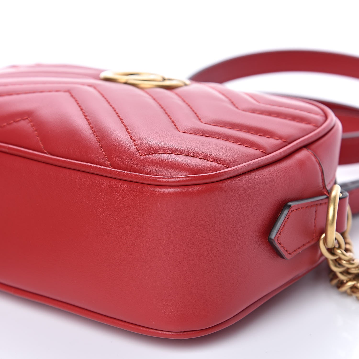 Gucci Calfskin Matelasse Mini GG Marmont Chain Shoulder Bag Hibiscus Red 10 of 11