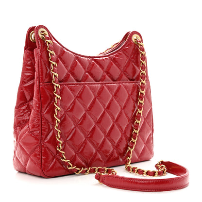 Chanel Shiny Crumpled Calfskin Quilted Wavy CC Hobo Red 3 of 10