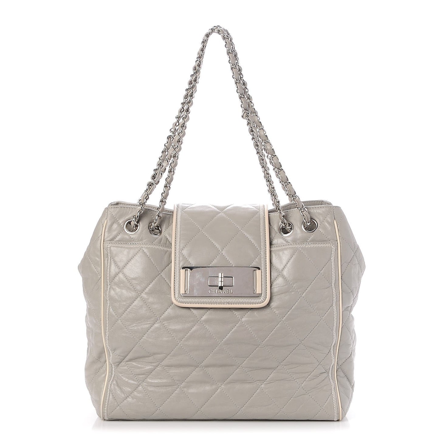 Glazed Lambskin Quilted North South Large Tote Grey
