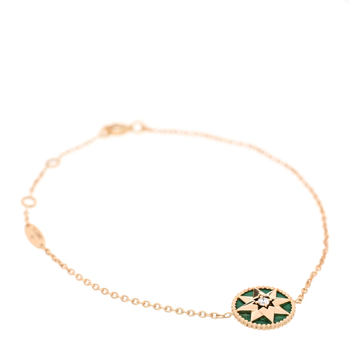 18K Yellow Gold Diamond Malachite Rose Des Vents Bracelet