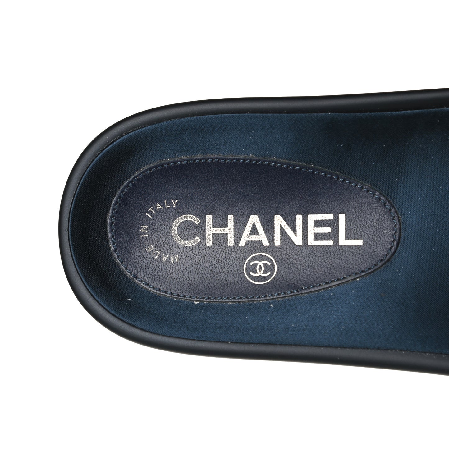 Satin Canvas Chain Slides Sandals Flats 40 Marine
