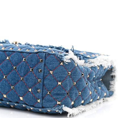 Valentino Garavani Denim Fringe Maxi Rockstud Spike Shoulder Bag Blue 10 of 10