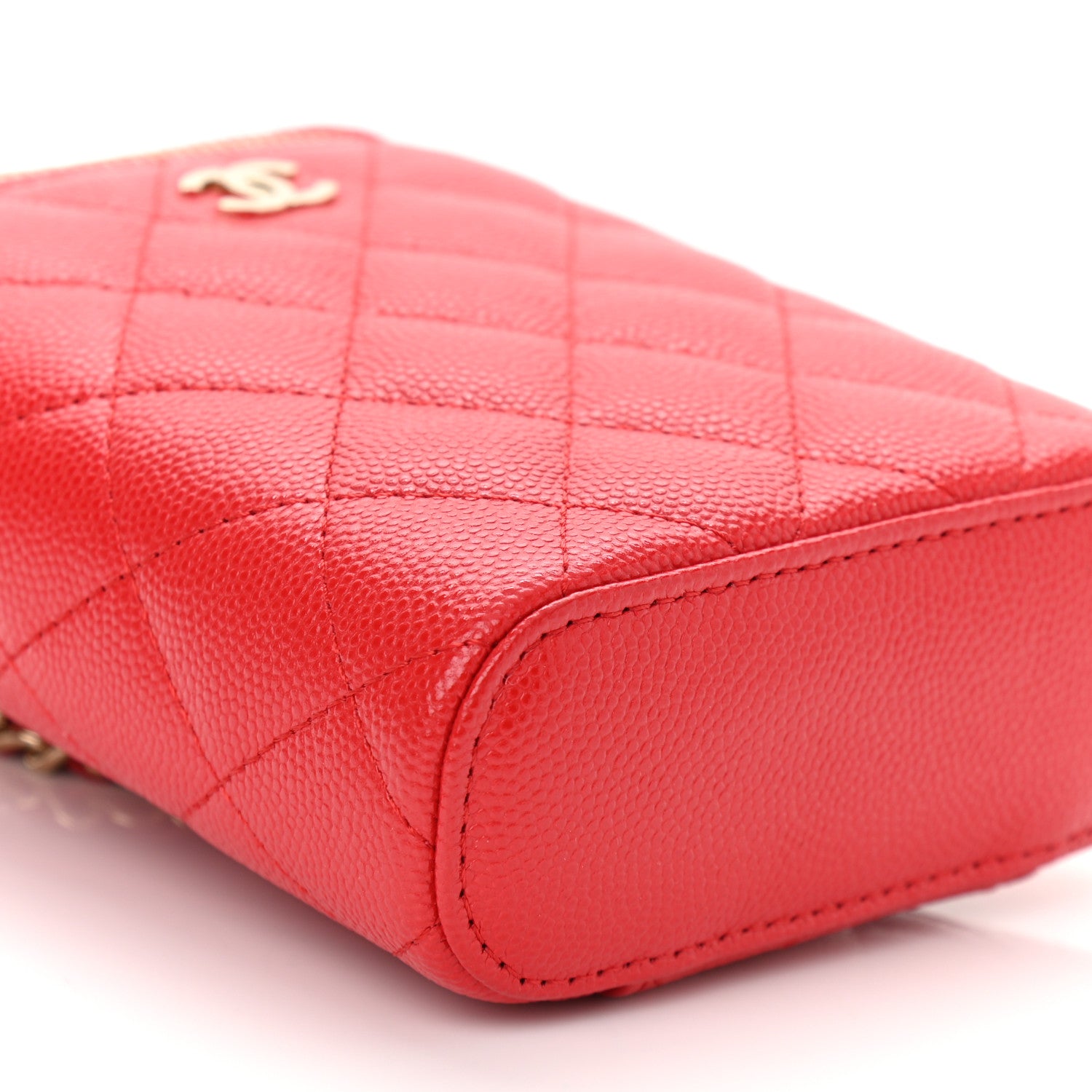 Chanel Caviar Quilted Small Vertical Coco Beauty Vanity Case With Chain Red 9 of 10