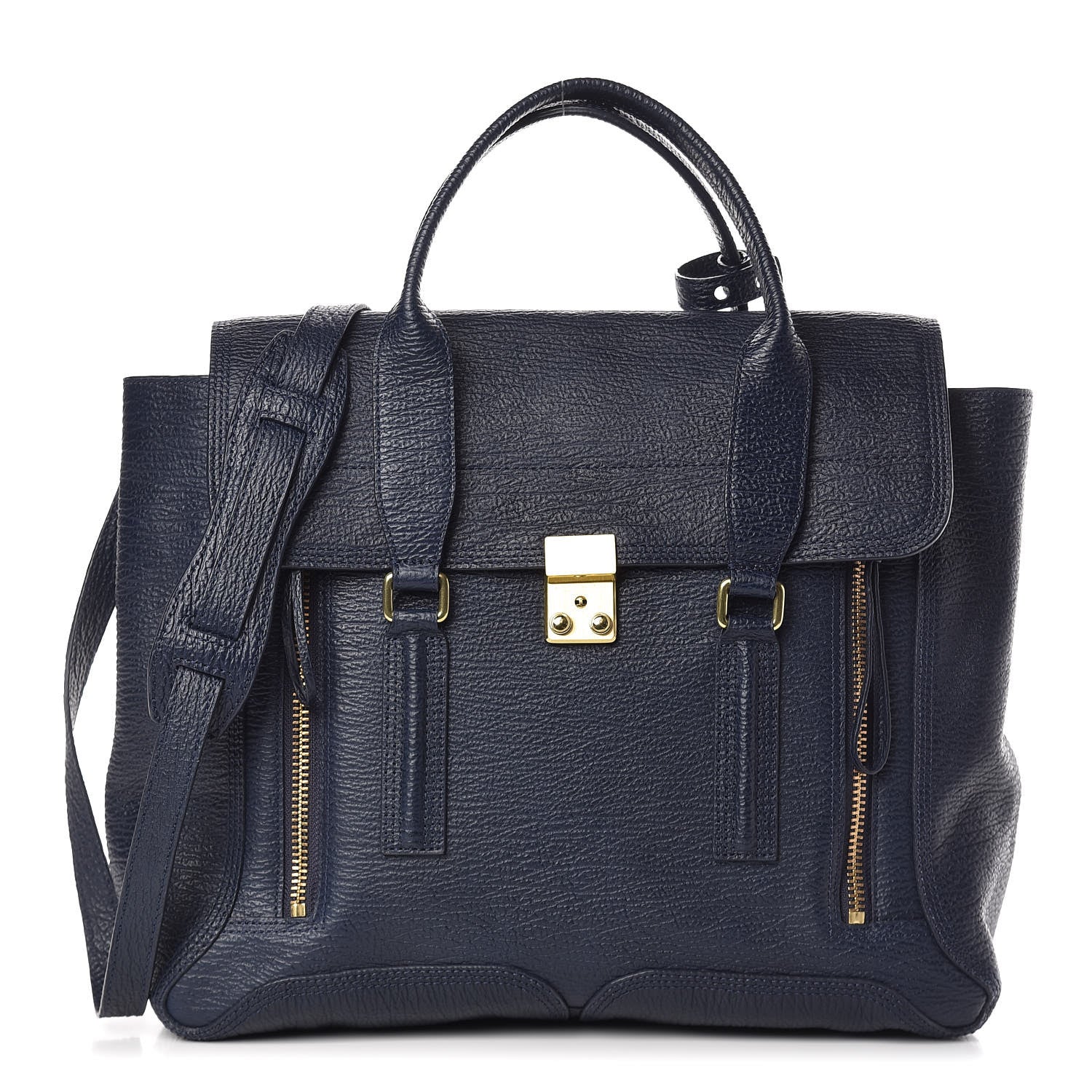 3.1 Phillip Lim 3.1 Textured Calfskin Large Pashli Satchel Ink 1 of 11
