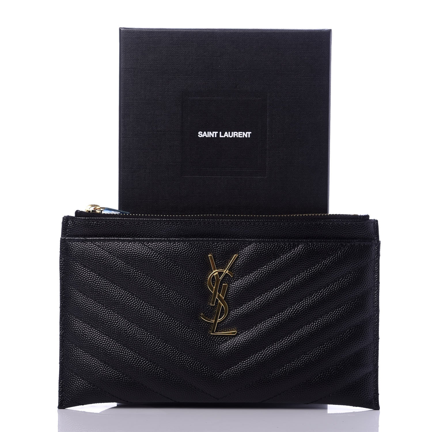 Saint Laurent Grain De Poudre Chevron Monogram Bill Pouch Black 8 of 8