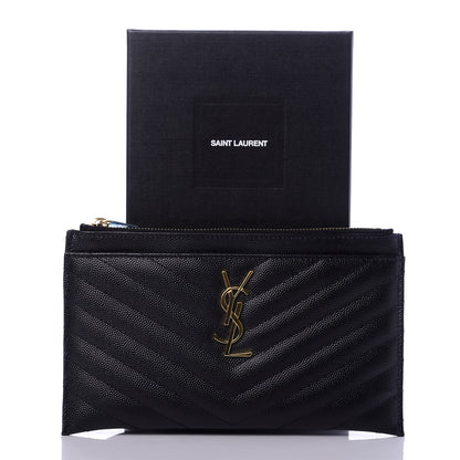Saint Laurent Grain De Poudre Chevron Monogram Bill Pouch Black 8 of 8