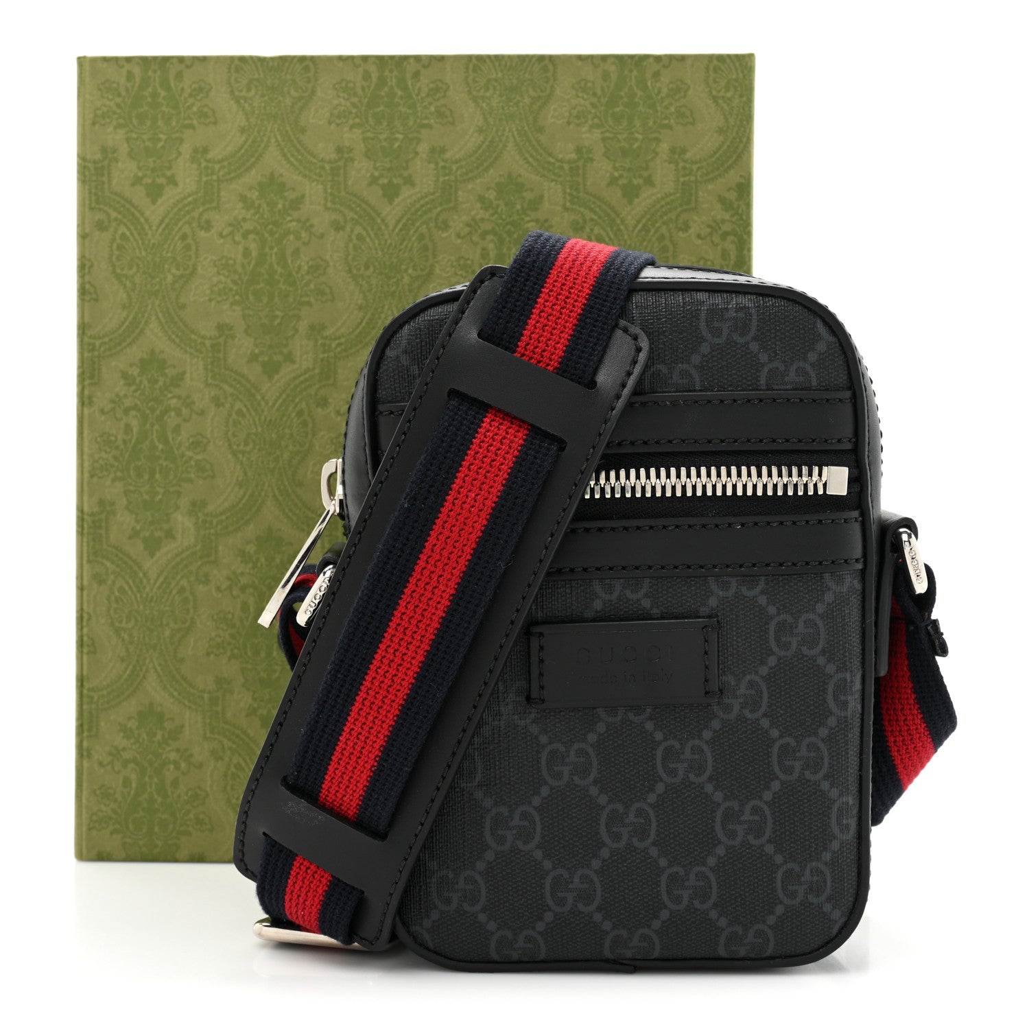 Gucci GG Supreme Monogram Appia Calfskin Web Small Camera Messenger Bag Black Grey 10 of 10