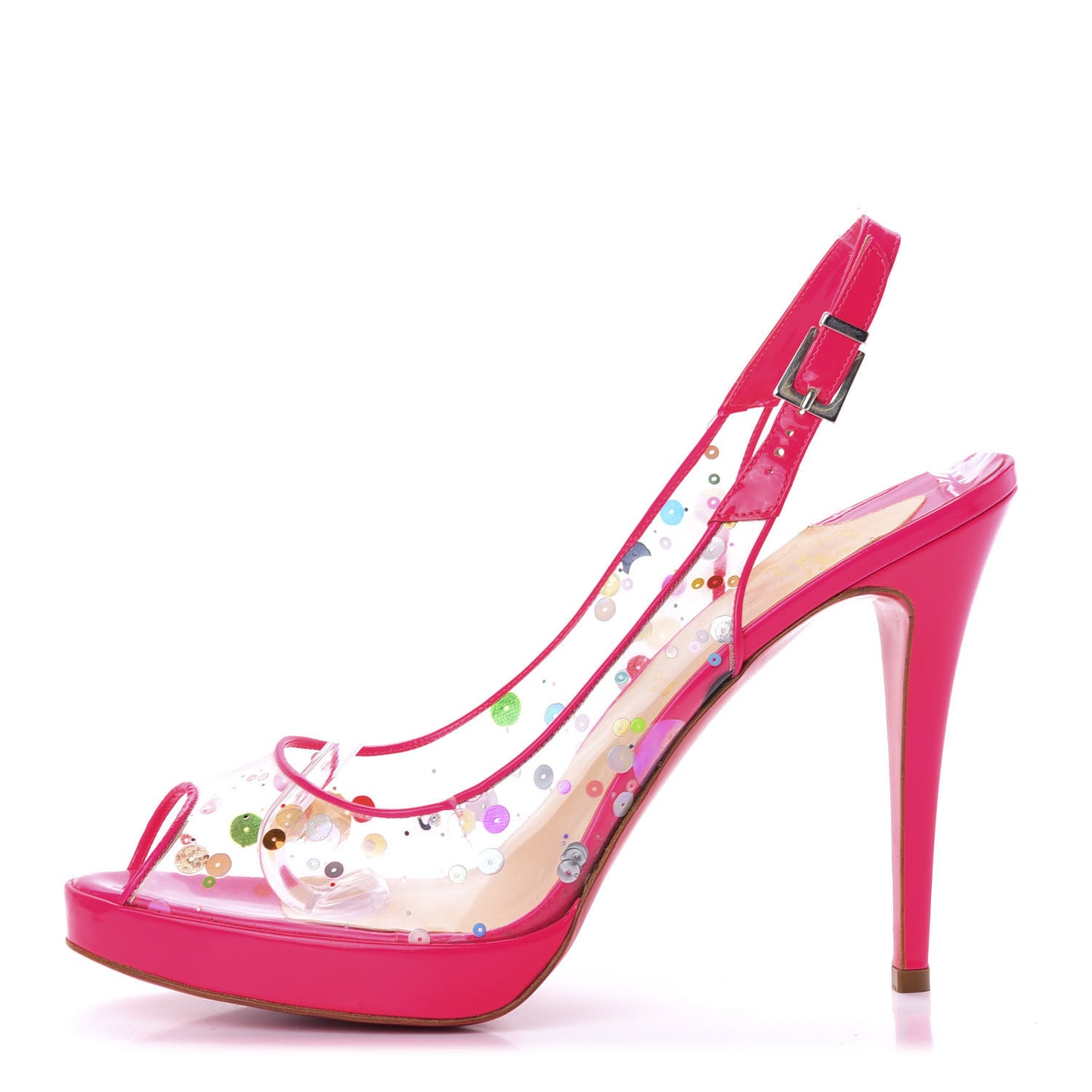 Patent PVC Sequin Platform Slingback Peep Toe Pumps 42 Pink
