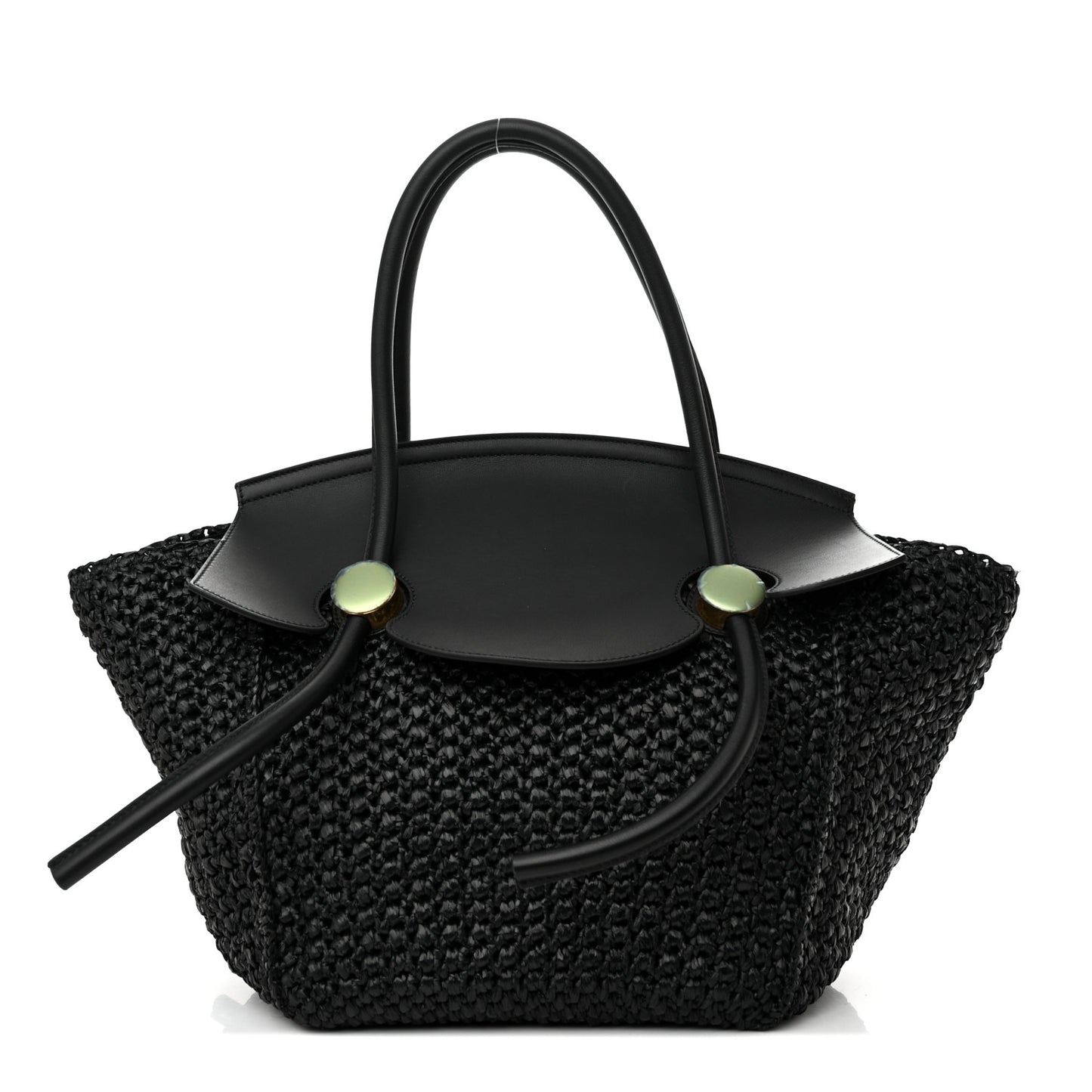 Raffia Calfskin Pipe Bag Black