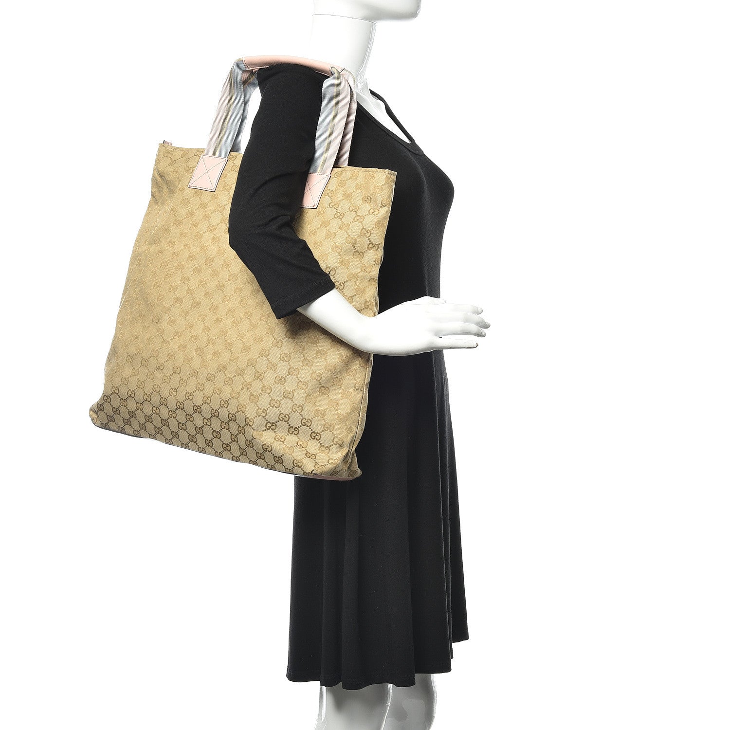 Gucci Monogram Large Web Handle Tote Pink Blue 2 of 10