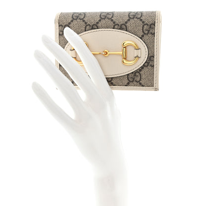 Gucci GG Supreme Monogram Azalea Calfskin Horsebit 1955 Card Case Wallet Beige Ebony Mystic White 2 of 11