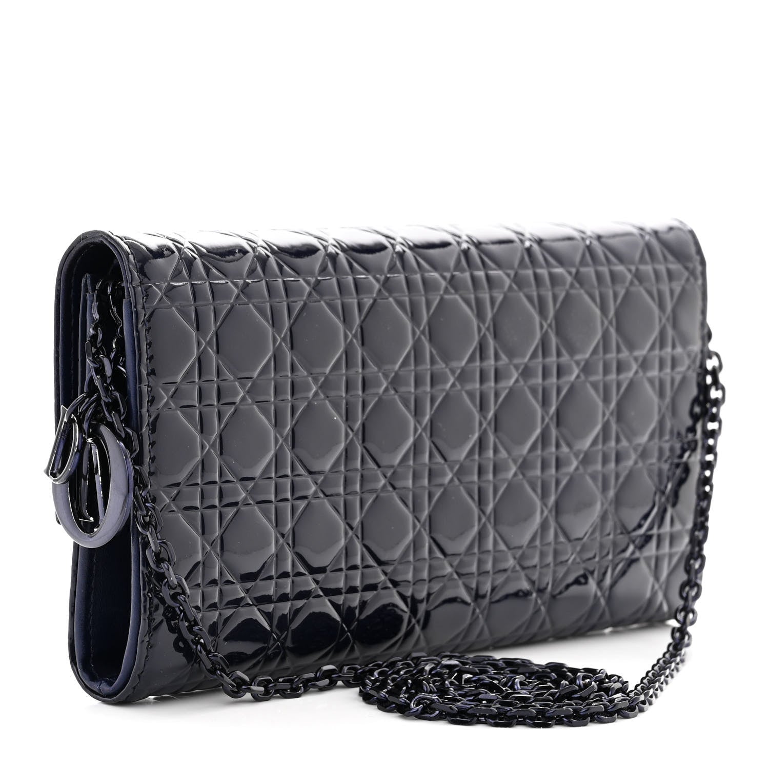Christian Dior Patent Cannage Chain Wallet Navy Blue 3 of 12