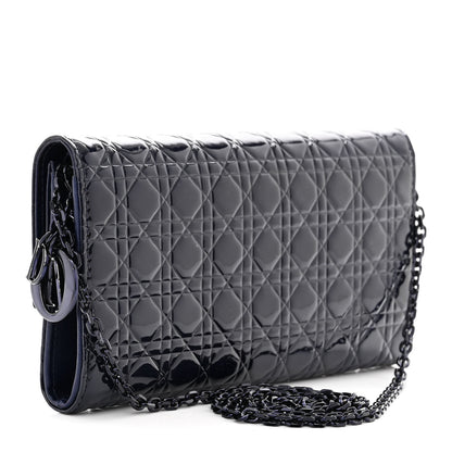 Christian Dior Patent Cannage Chain Wallet Navy Blue 3 of 12