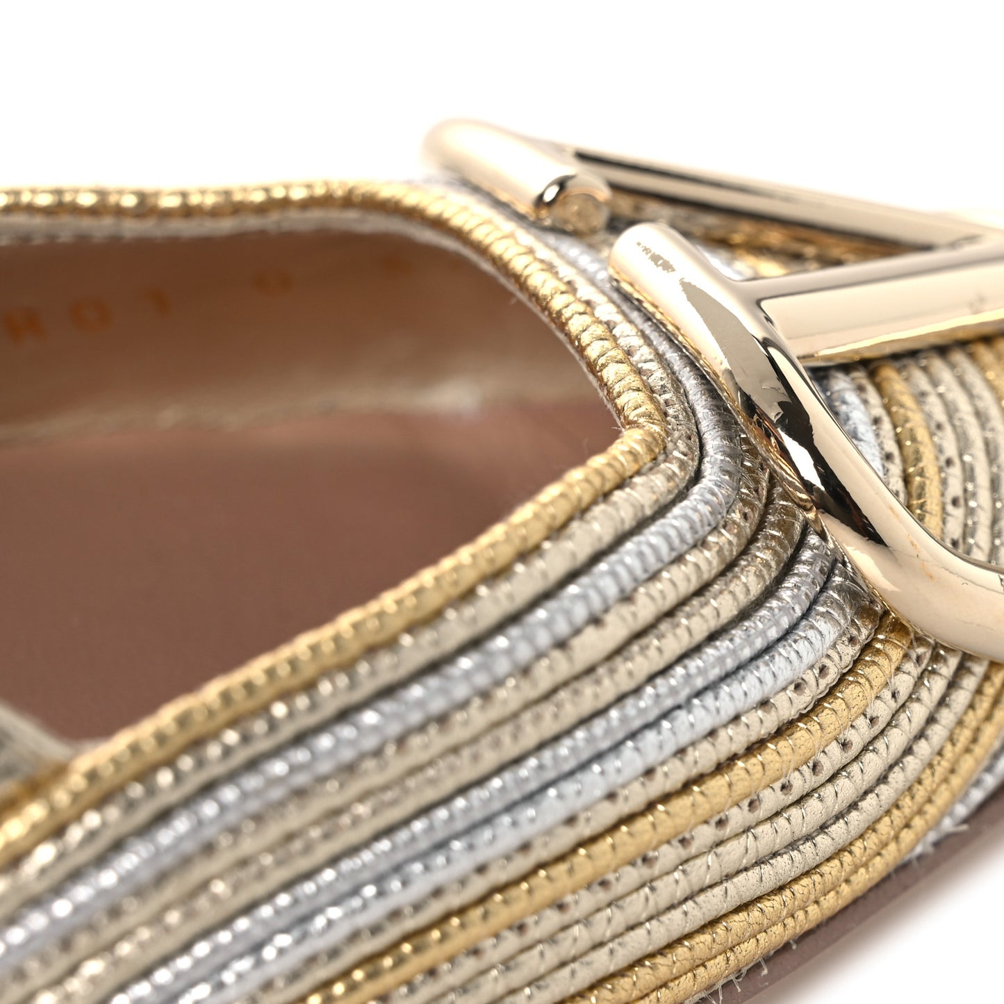 Metallic Raffia Calfskin Vlogo Slingback 80mm Pumps 37.5 Gold Silver