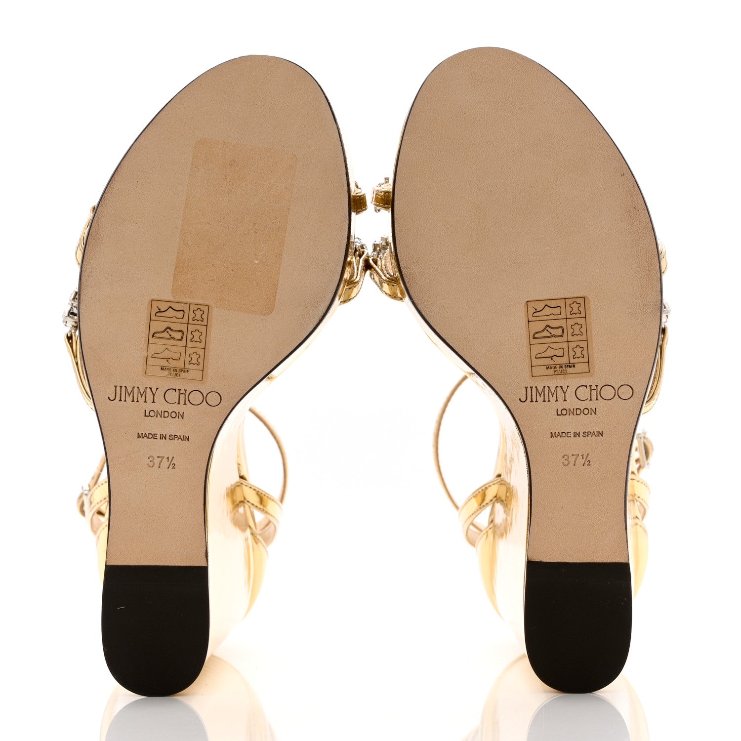 Jimmy Choo Metallic Calfskin Crystal Embellished Bing 120 Wedge 37.5 Gold 5 of 10