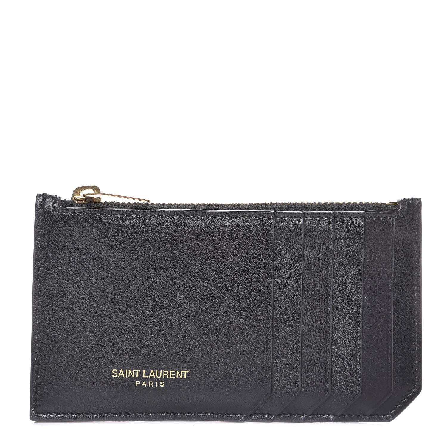 Saint Laurent Calfskin 5 Fragments Zip Pouch Card Holder Black 1 of 10