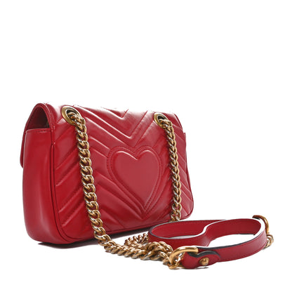 Gucci Calfskin Matelasse Mini GG Marmont Shoulder Bag Hibiscus Red 3 of 10