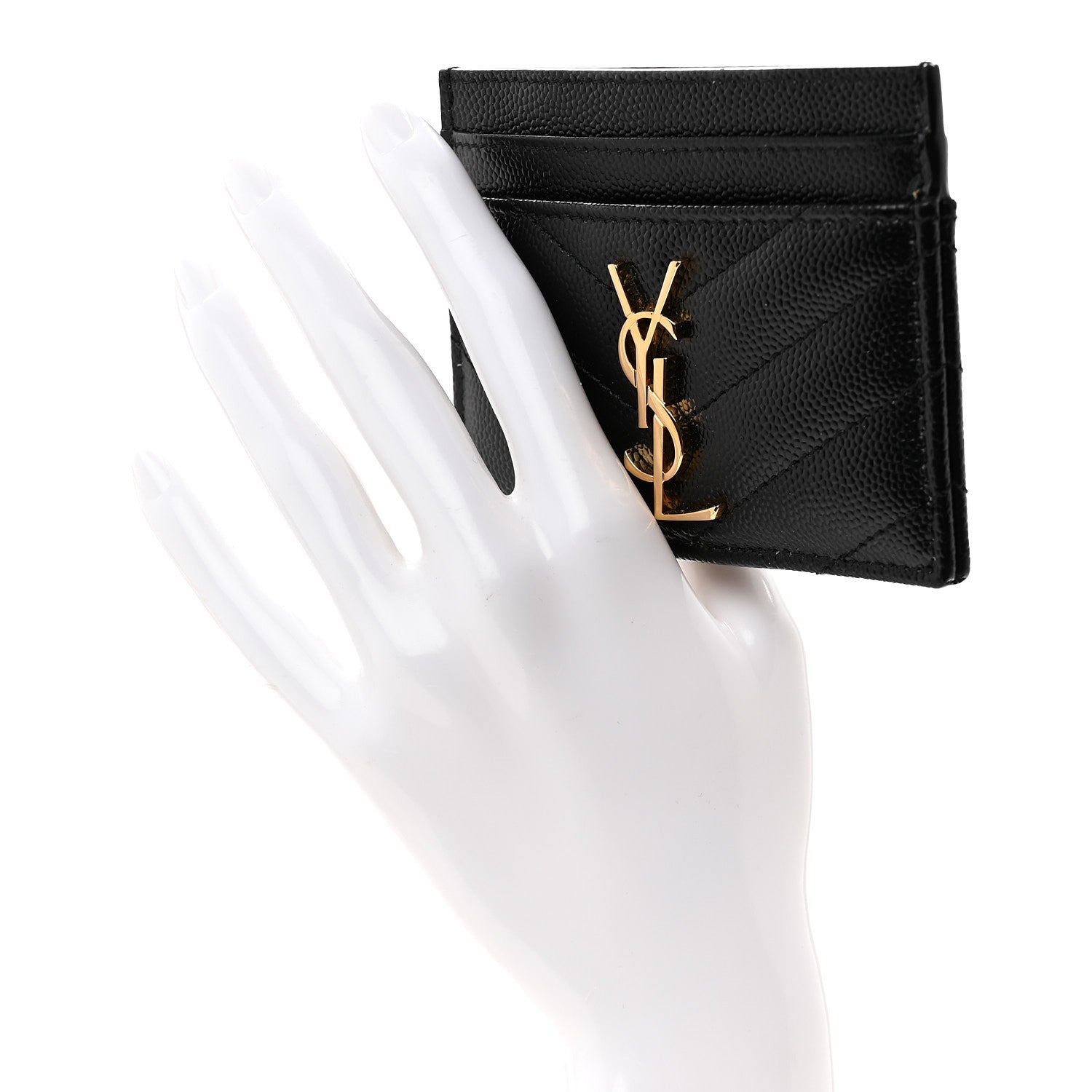 Saint Laurent Grain De Poudre Matelasse Chevron Monogram Credit Card Case Black 2 of 8