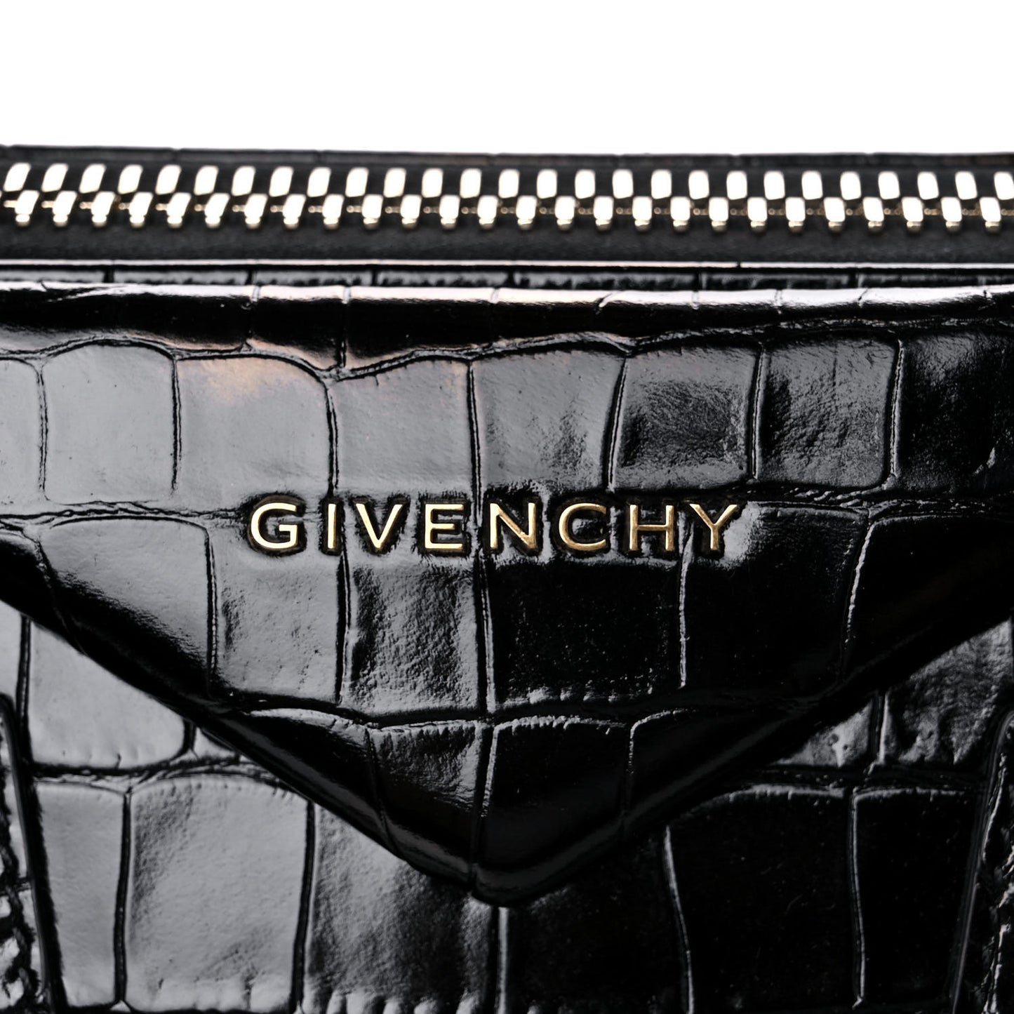 Calfskin Crocodile Embossed Small Antigona Black