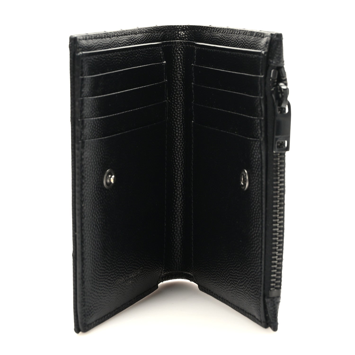 Saint Laurent Grain De Poudre Matelasse Chevron Monogram Zipped Two-Part Wallet Black 5 of 7