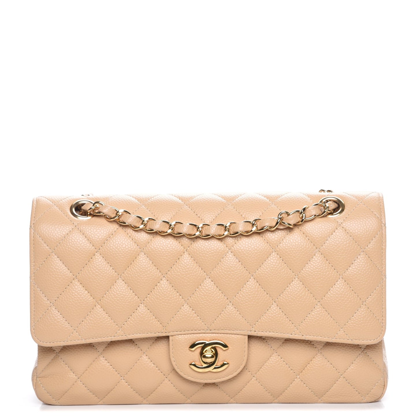 Caviar Quilted Medium Double Flap Beige Clair
