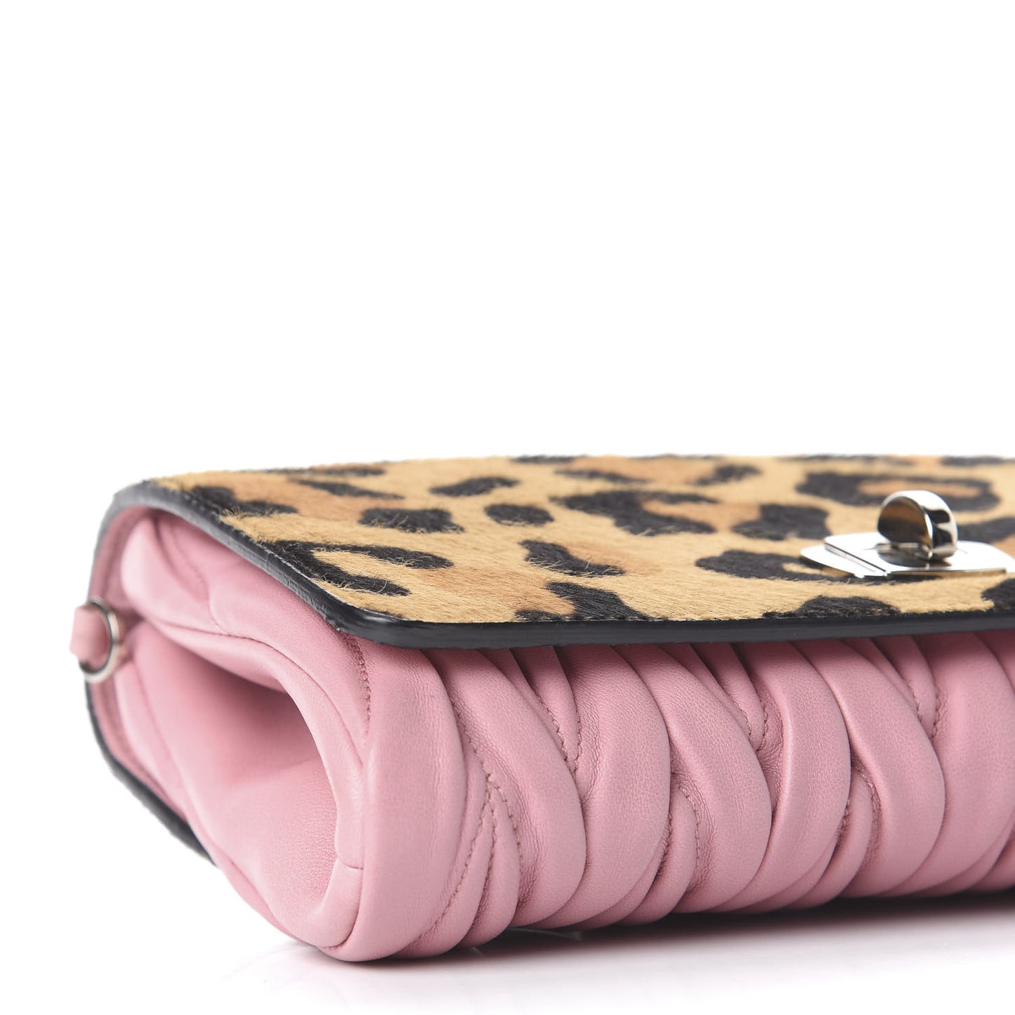 Cavallino Calf Hair Leopard Print Nappa Matelasse Crystal Chain Shoulder Bag Rosa Miele