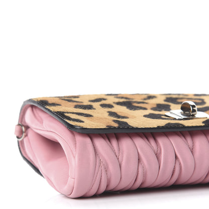Miu Miu Cavallino Calf Hair Leopard Print Nappa Matelasse Crystal Chain Shoulder Bag Rosa Miele 6 of 11