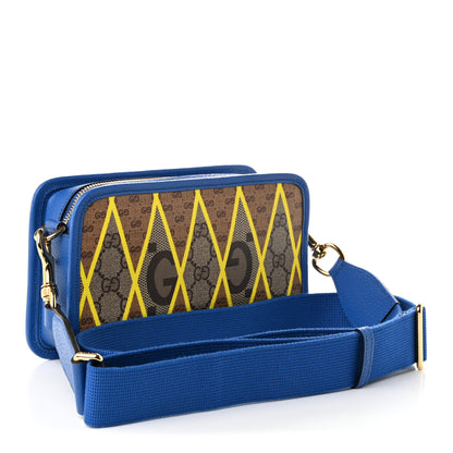 Gucci GG Supreme Monogram Mix Textured Dollar Calfskin Rhombus Inlay Crossbody Bag Beige Ebony Harvest Joy Blue 3 of 9