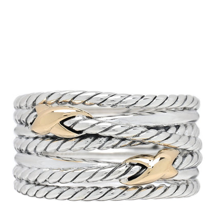 David Yurman Sterling Silver 18K Yellow Gold Double X Crossover Ring 57 8 1 of 4