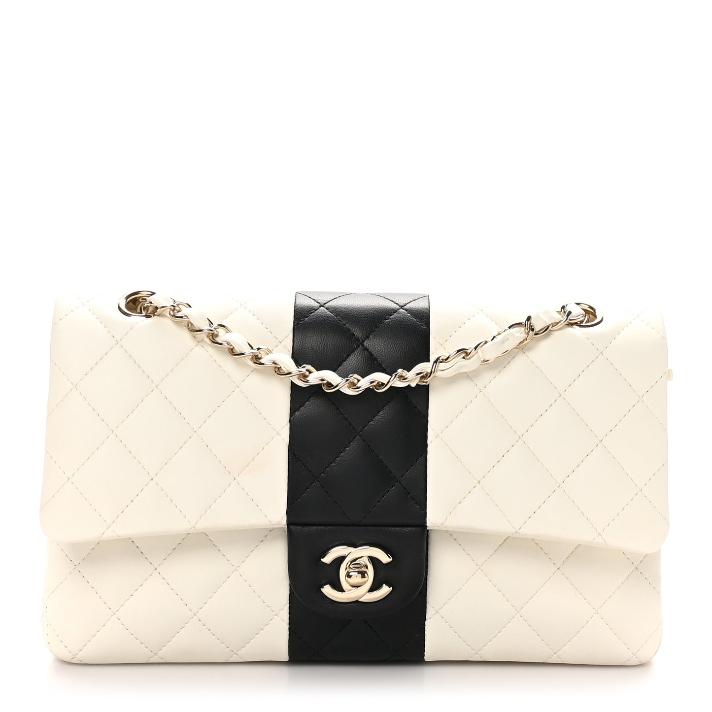 Lambskin Quilted Medium Double Flap White Black