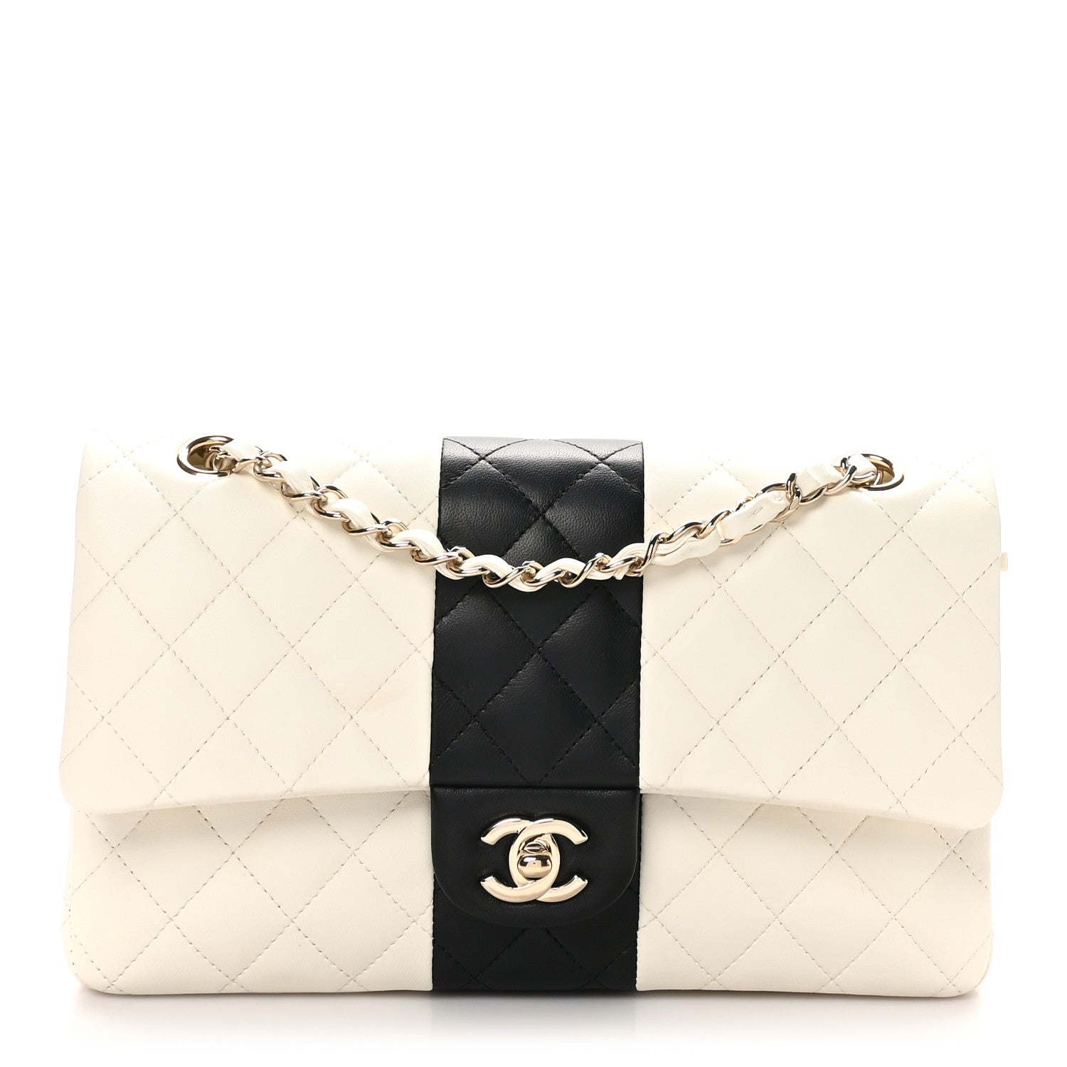 Chanel Lambskin Quilted Medium Double Flap White Black 1 of 10