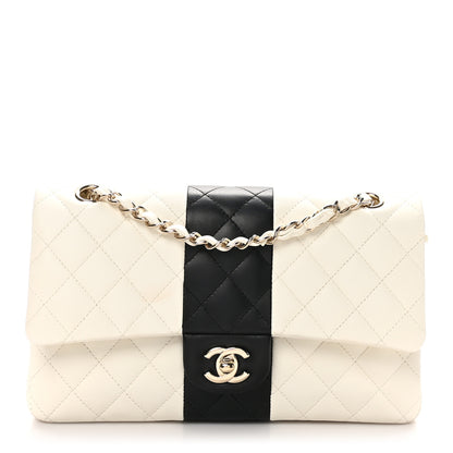 Chanel Lambskin Quilted Medium Double Flap White Black 1 of 10