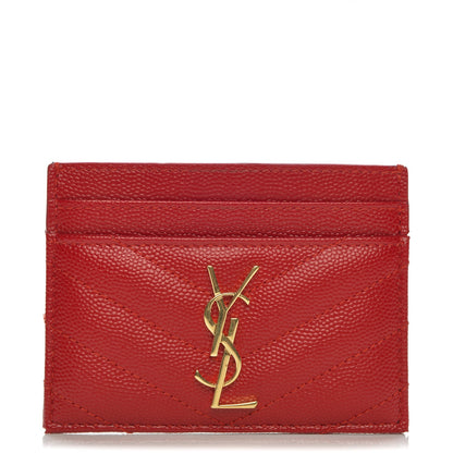 Saint Laurent Grain De Poudre Matelasse Chevron Monogram Credit Card Case New Red 1 of 6