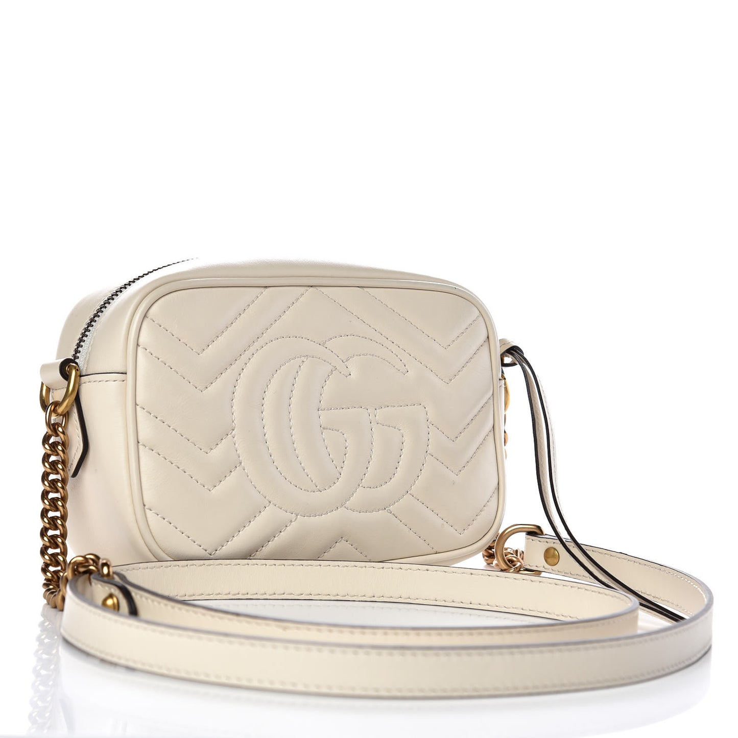 Calfskin Matelasse Mini GG Marmont Chain Shoulder Bag White