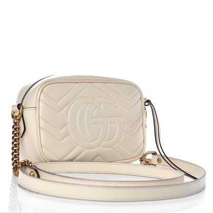 Gucci Calfskin Matelasse Mini GG Marmont Chain Shoulder Bag White 3 of 9