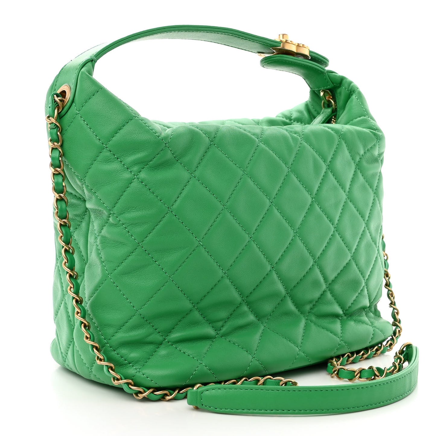Lambskin Quilted Large Perfect Meeting Hobo Green