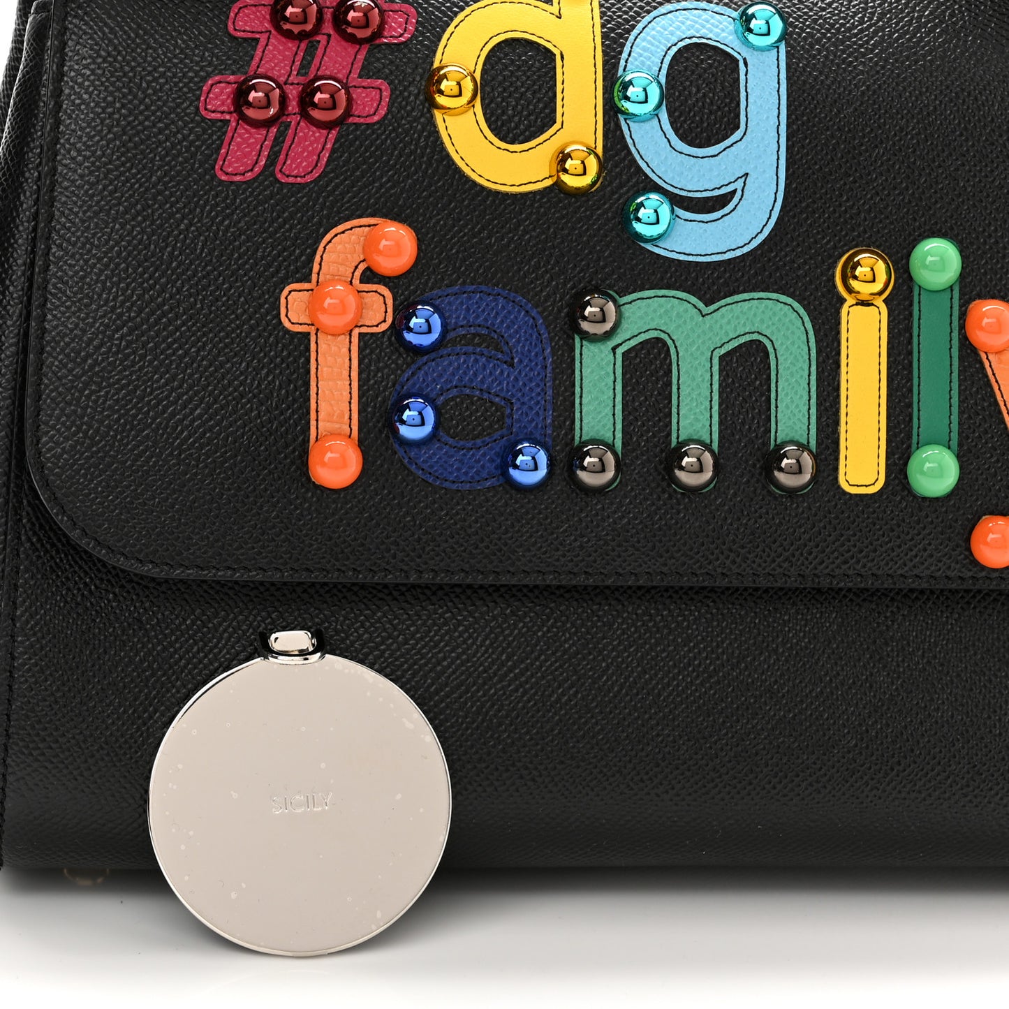 Dauphine Medium DG Family Patch Miss Sicily Satchel Black