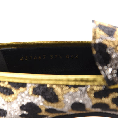 Gucci Jacquard Leopard Print Horsebit Womens Jordaan Loafers 37.5 Gold 10 of 11