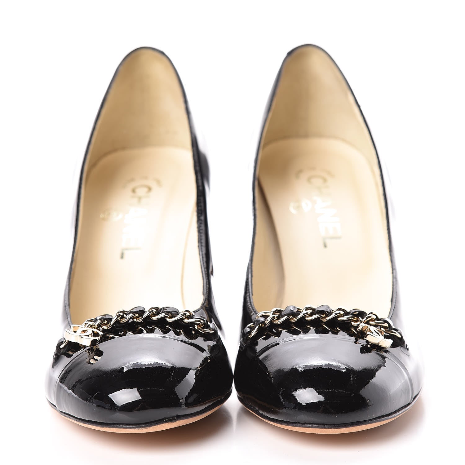 Chanel Patent CC Chain Cap Toe Pumps 39 Black 2 of 14