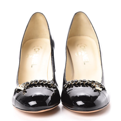 Chanel Patent CC Chain Cap Toe Pumps 39 Black 2 of 14