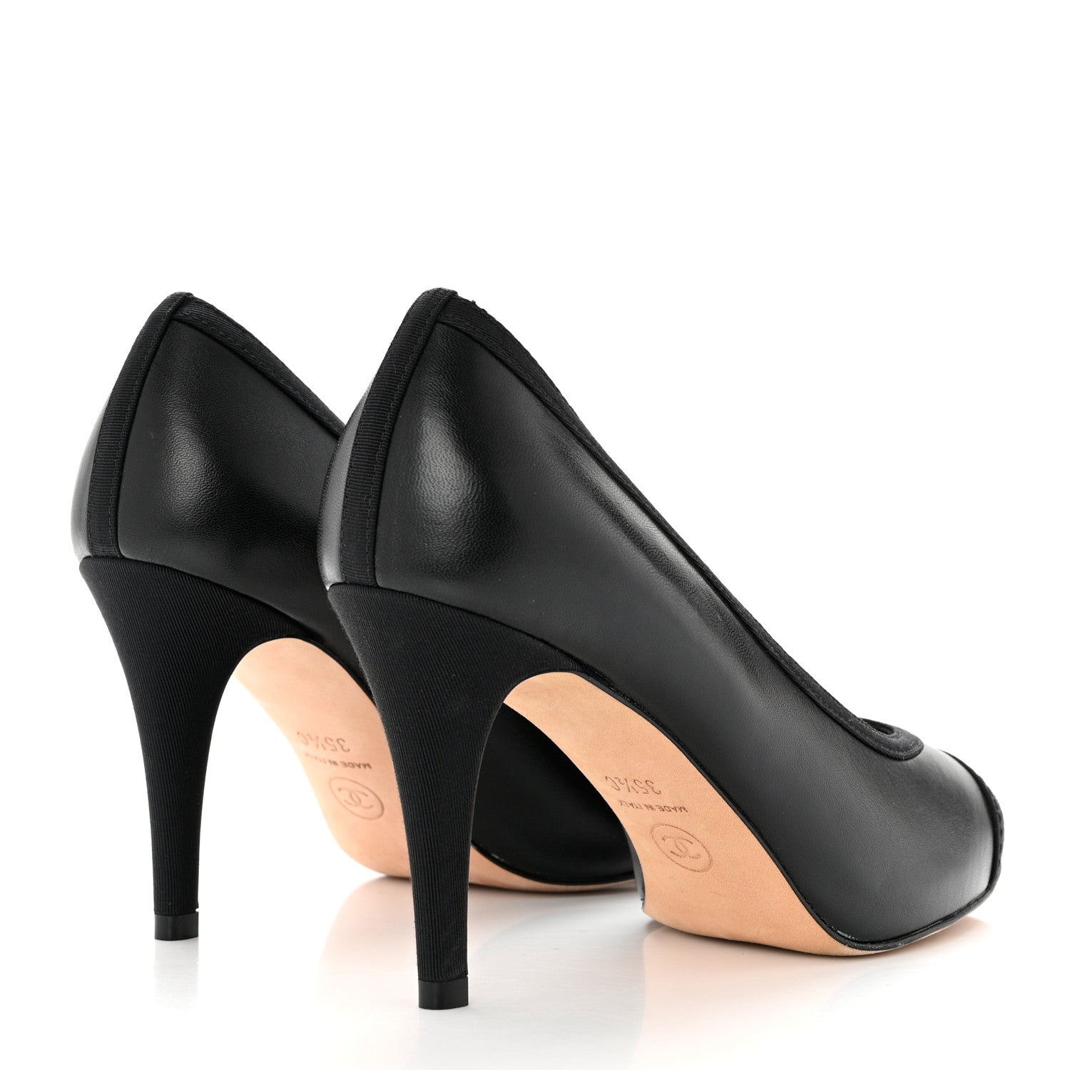 Chanel Lambskin Grosgrain Cap Toe CC Pumps 35.5 Black 4 of 9