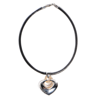 Bulgari BVLGARI 18K Gold Diamond Heart Pendant Cord Necklace 1 of 5